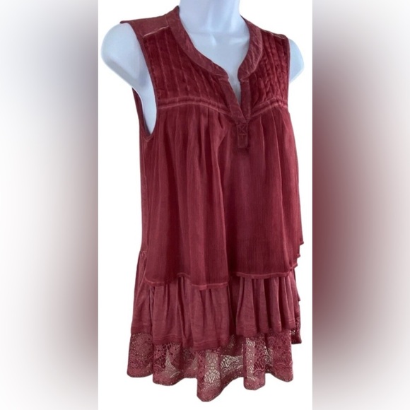 Artesia Layered Ruffle Lace Tunic Tank Shirt Women XL Dusty Rose Boho NWOT!! - Picture 3 of 12